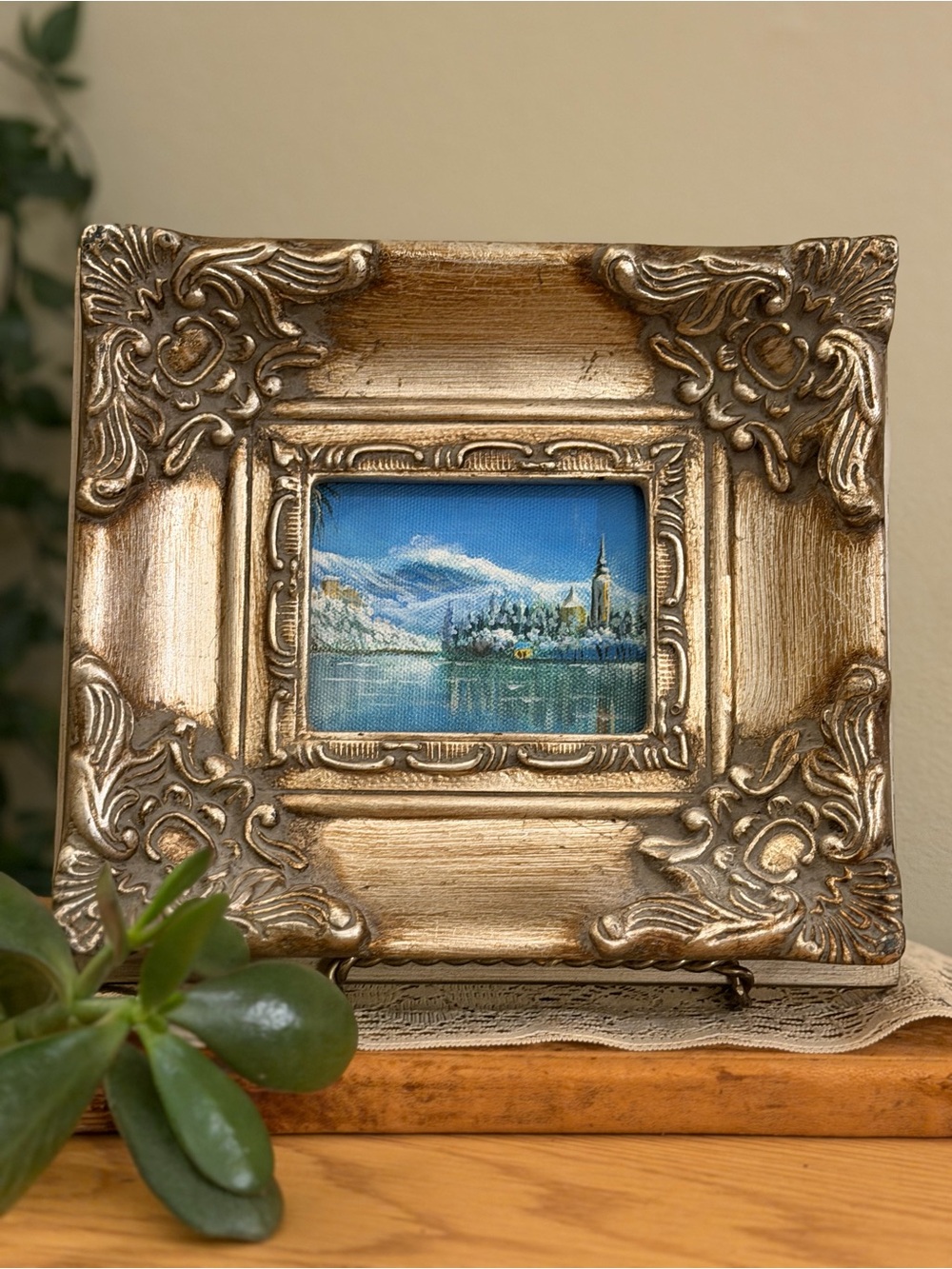 Gold Ornate Decorative Picture Frame with Blue Landscape painting